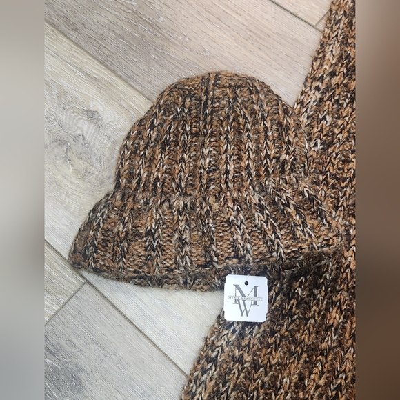 Mens Wearhouse Brown Wool Blend Beanie And Scarf Set One Size - Picture 7 of 7